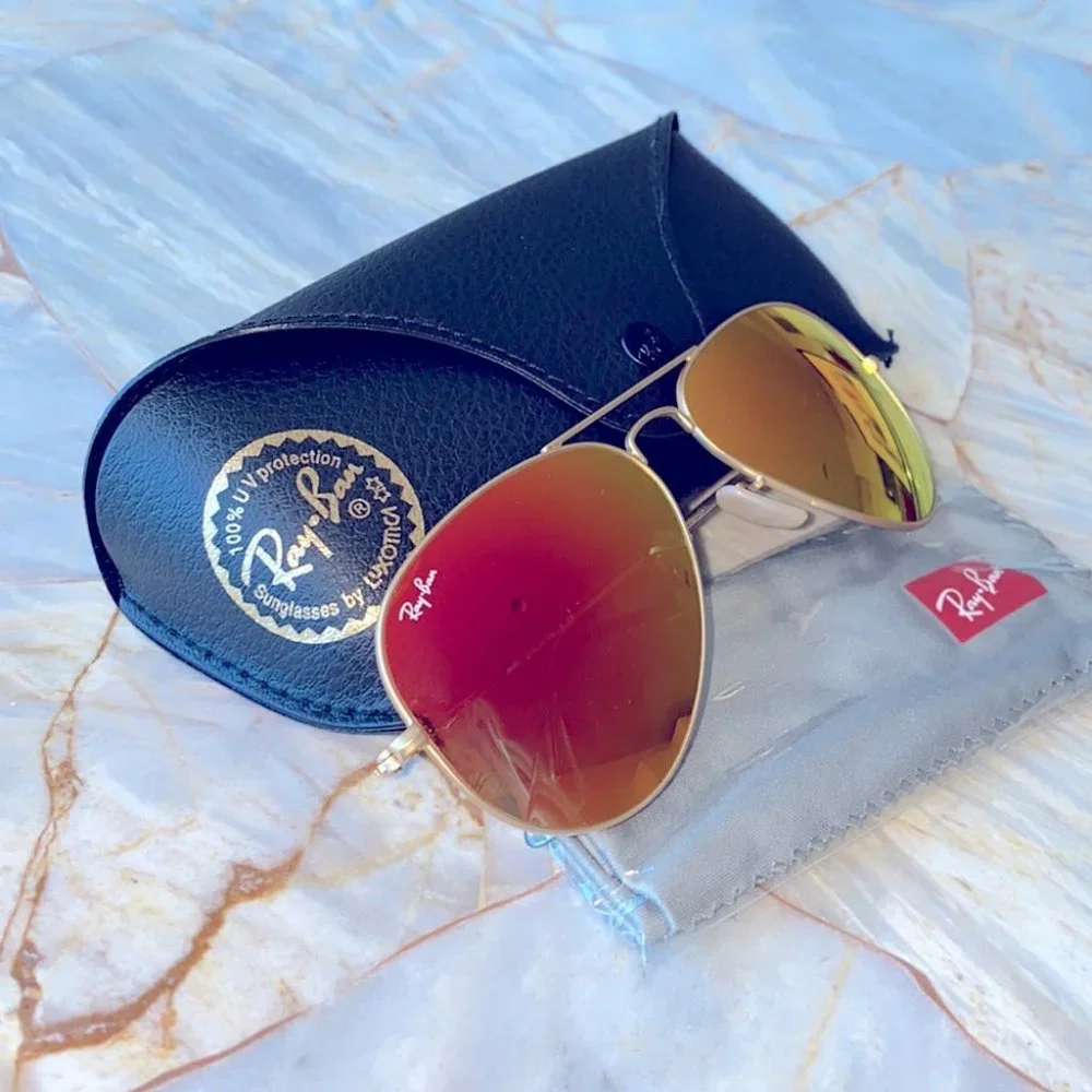 Ray Ban Large Aviator Sunglasses Orange Glasses Gold Frames Shades 3025‎